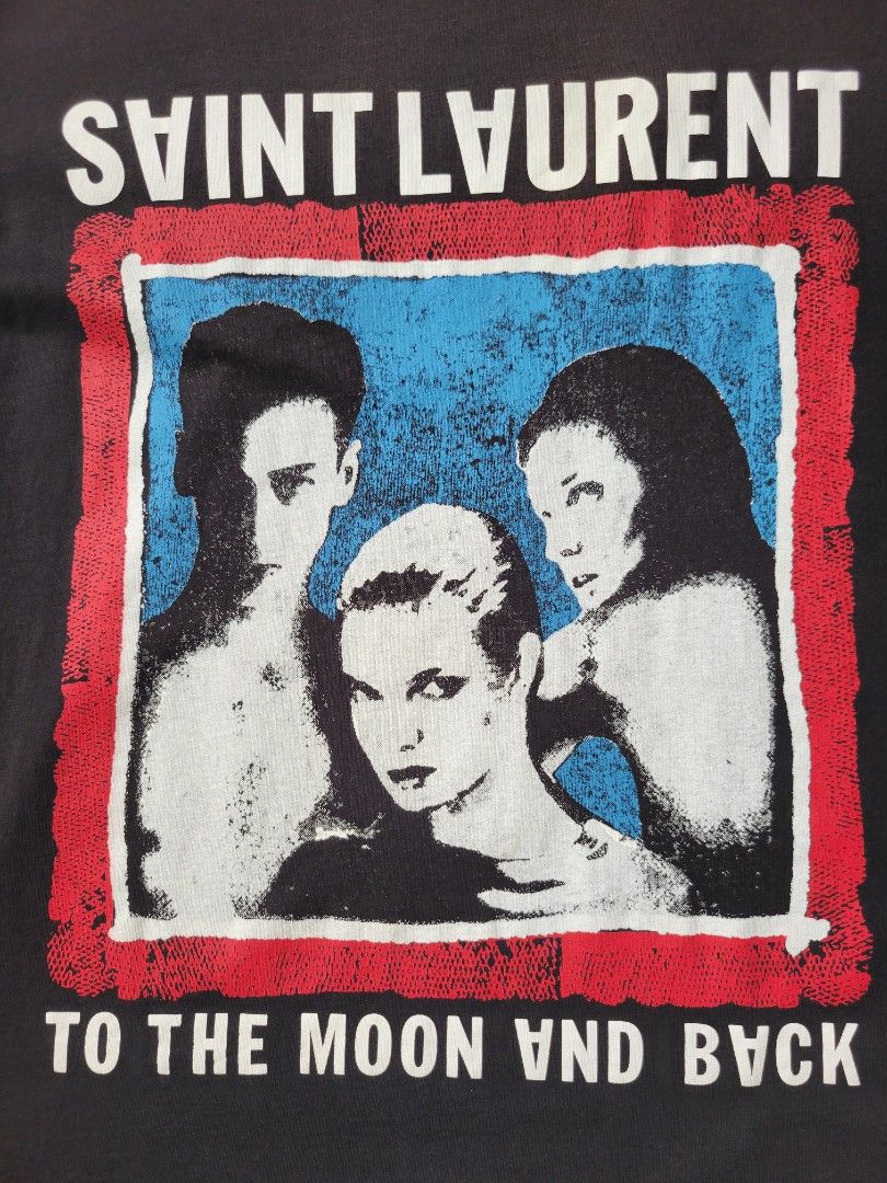 SAINT LAURENT. to the moon and back. RINGER TSHIRT (Category: Luxury Apparel) located in General Santos City (Dadiangas). Submitted by hoverfinds (Listing ID 1316661108, Image 3). Description: dimes 18.5"x27" color rate 9.6/10 issue: tethered back hem, idk design yta, see 7th Pic Php 1499shipped jnt.