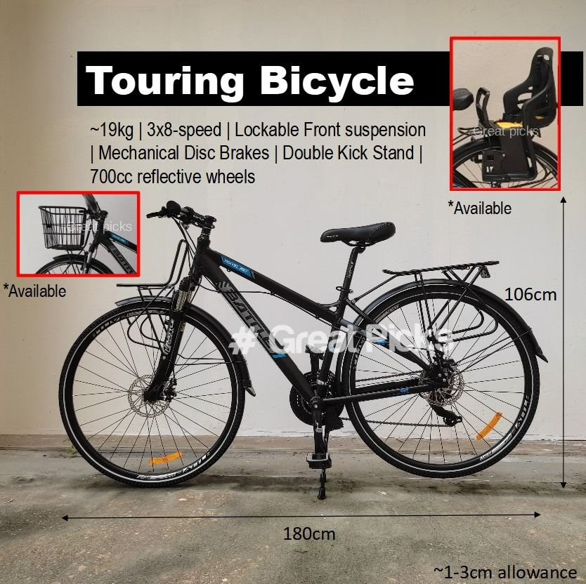 SG Ready stock 24 speed Touring Bicycle Mountain Bike Black Color with front rear racks Sports Equipment Bicycles Parts Bicycles on Carousell