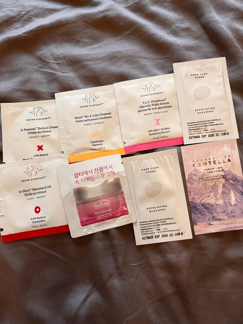 Skin Care Samples (Category: Face Care) located in Makati City. Submitted by mnlbeautyboutique (Listing ID 1316715873, Image 1). Description: Skin care samples from different brands Take all for Php250.
