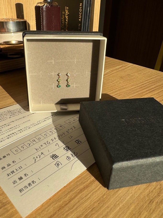 Tsutsumi Japan jewelry emerald earrings 10K Gold