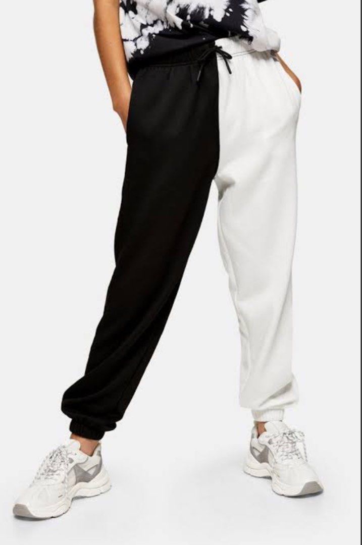 Two Tone Spliced Sweatpants Black and White Women s Fashion Bottoms Other Bottoms on Carousell