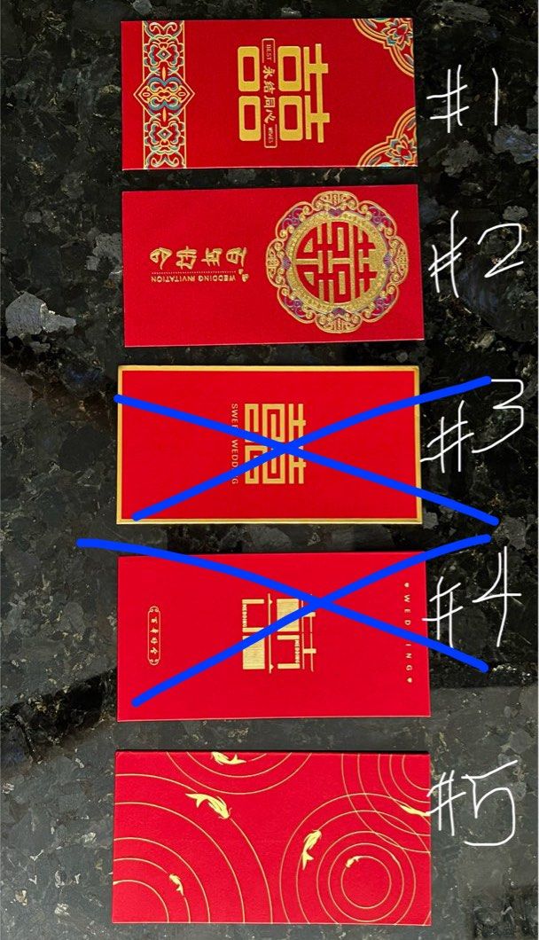 Wedding Angpao / Chinese red wedding envelopes (Category: Occasions & Party Supplies) located in Quezon City. Submitted by MyClosetCapsule (Listing ID 1314619012, Image 1). Description: 25 pesos / per piece only. Same-day pickup ok! 6.5 inch x 3.5 inch Message me design number based on image above to check if the design is still available. I only have 1pc per design. Rfs: Bought as set, only needed 1 .