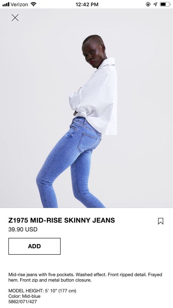 Zara Denim Mid Rise Skinny Jeans Fesyen Wanita, Pakaian Wanita