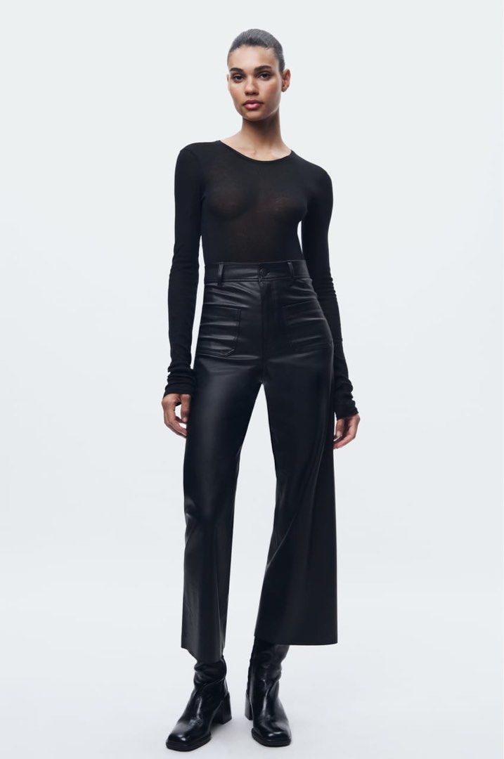 Zara marine faux leather pants Women s Fashion Bottoms Other Bottoms on Carousell