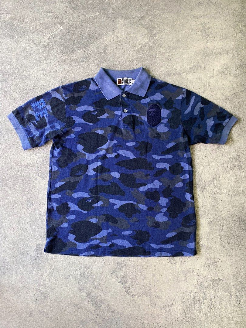 A Bathing Ape Bape Blue Camo Poloshirt Biglogo FW19 Outlet