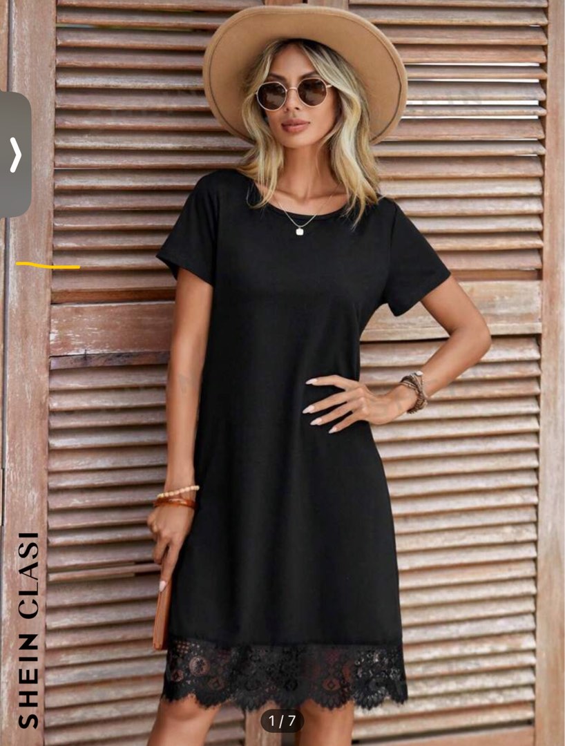 Basic black dress with lace hem, Women's Fashion, Dresses & Sets ...