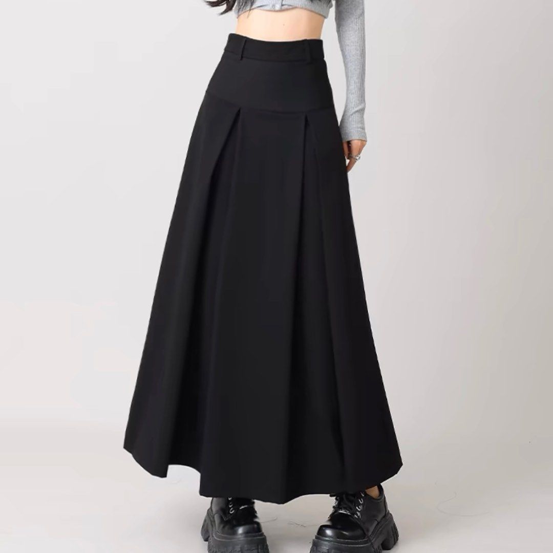 Black Pleated Skirt Japanese Long