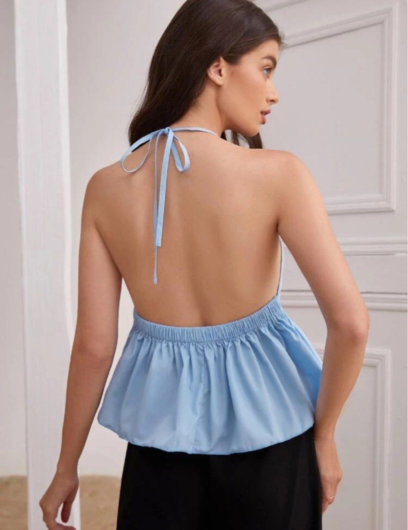 Blue backless peplum top Women s Fashion Tops Others Tops on Carousell