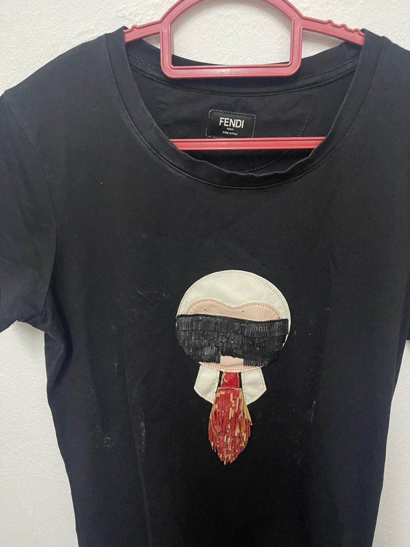 Fendi Black Karl Lagerfeld Karlito Embellished T shirt