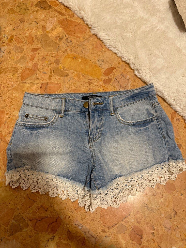 Forever 21 Crochet Denim Shorts w24 Women s Fashion Bottoms Shorts on Carousell