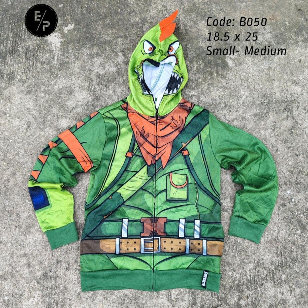 Fortnite Costume Green Rex Dinosaur Full Zip Hoodie Men s Fashion Coats Jackets and Outerwear on Carousell