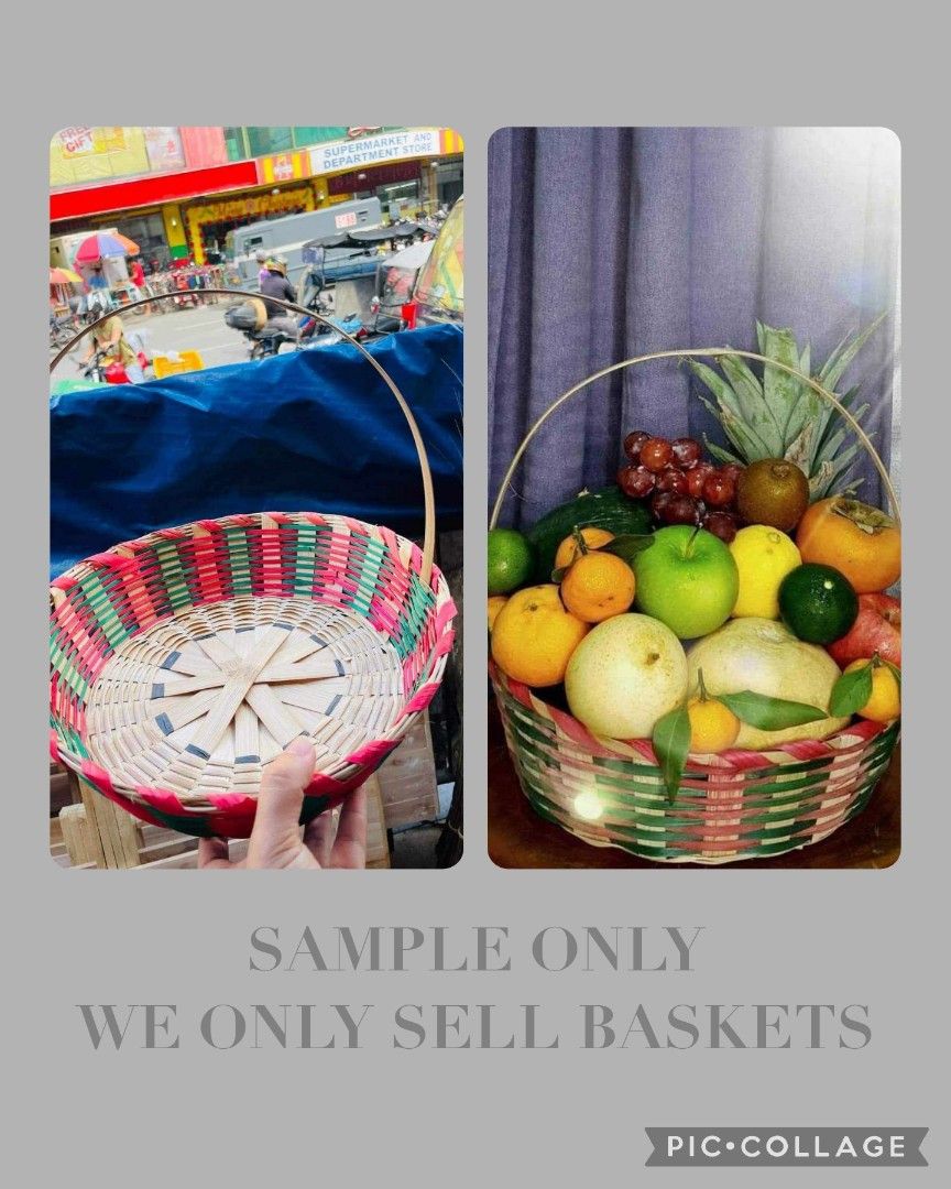 Fruit baskets for giveaways, bdays etc. (Category: Gift Baskets & Hampers) located in Pasig City. Submitted by shytorres (Listing ID 1316849776, Image 1). Description: FRUIT BASKET AVAILABLE ONHAND 📢📢 *lagayan ng giveaway sa pasko *Lagayan ng prutas *Lagayan ng grocery *Lagayan ng regalo *Pang fashioni *Pang export *iba2 po ang klase ng basket *may Pandan made/rattan made and nito made *Matibay at affordable *Small medium large xlarge size *On 