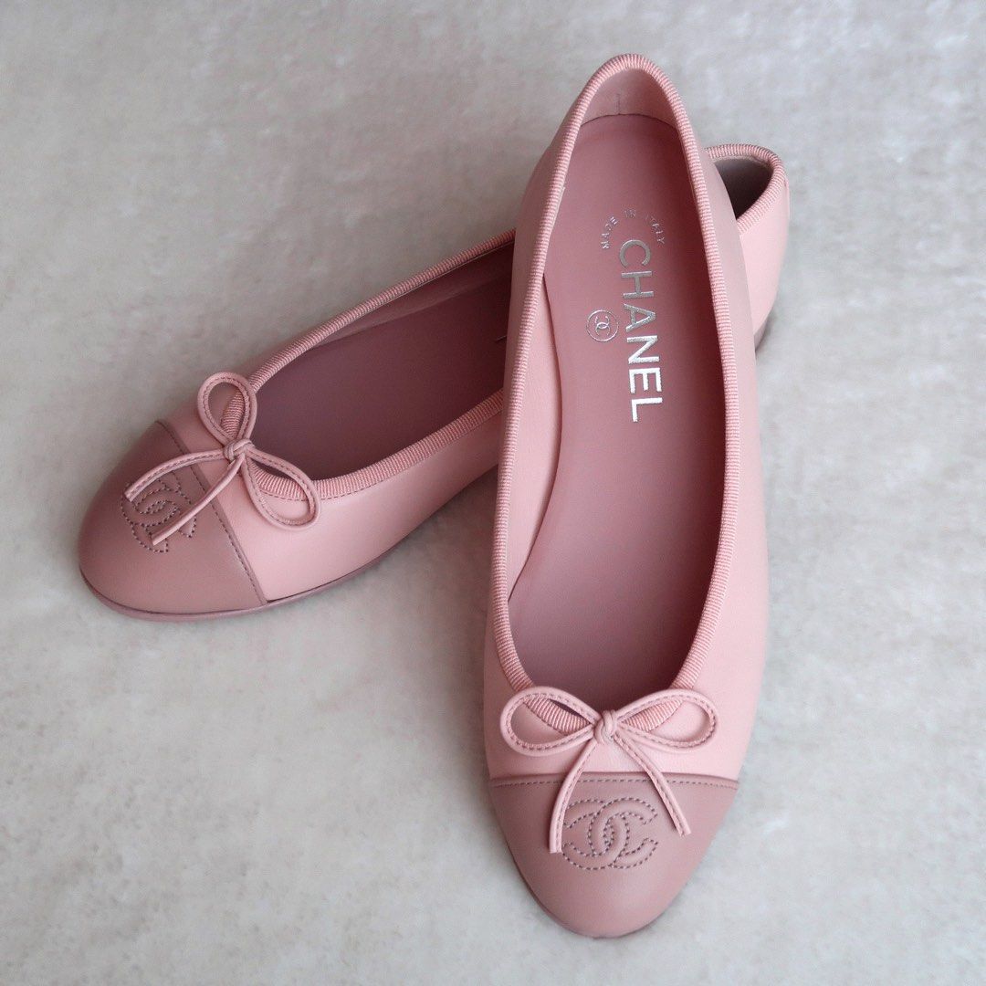 Pink chanel ballet flats hot sale