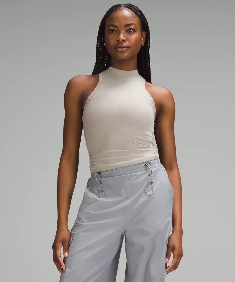 LULULEMON WUNDERMOST ULTRA SOFT NULU MOCK NECK TANK TOP IN RIVERSTONE Women s Fashion Activewear on Carousell