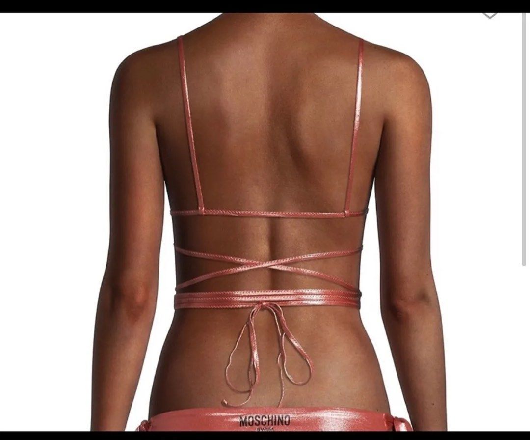 Moschino metallic rose gold pink bikini swimwear pole wear dance polewear poledance sexy tie up small medium Carousell