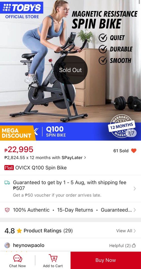 OVICX Q100 Spin / Stationary Bike (Category: Bicycles) located in Makati City. Submitted by ch0197 (Listing ID 1316937705, Image 2). Description: OVICX Q100 Spin / Stationary Bike 10,000 php (original price 22,995 php) Price is still negotiable. For pickup only. Location: Pagsanjan, Laguna Bought this from Toby’s Sports (see last photo) https://ph.shp.ee/ZQp4wEJ RFS: Rarely used due to busy schedule; nakatambak lang sa bahay. Will try to send act