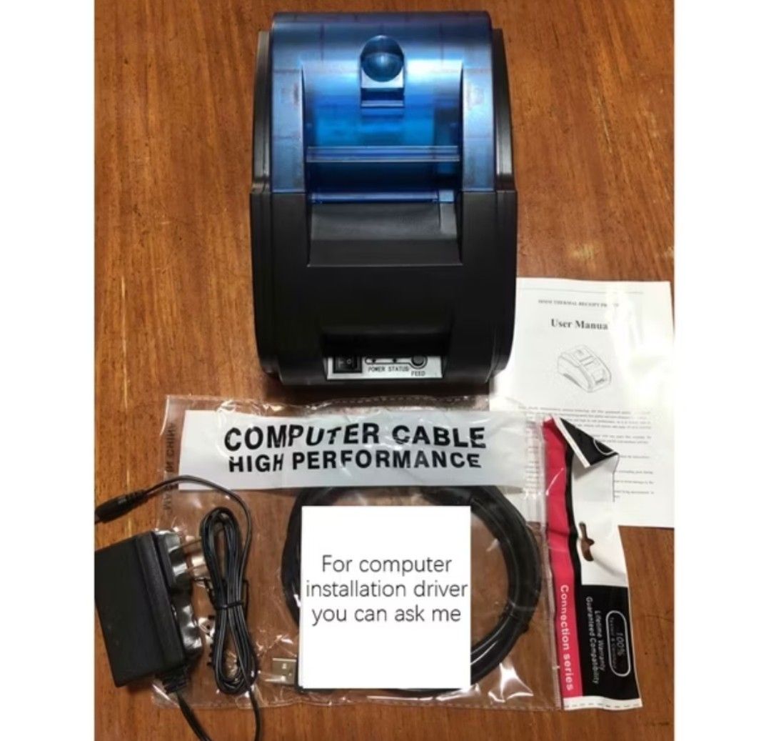 Pos thermal 58mm Bluetooth USB thermal receipt printer (Category: Printers, Scanners & Copiers) located in Manila. Submitted by angeldecaa52449 (Listing ID 1316830775, Image 2). Description: Thermal Printer Connect- USB Computer/mobile Bluetooth Printing Method - Direct line Thermal Paper width :58mm (width) * 40mm (diameter can fit) Accessories User Manual Printer Usb Cable Adapter Paper Roller Main Features *70 mm/s high printing peed *support 