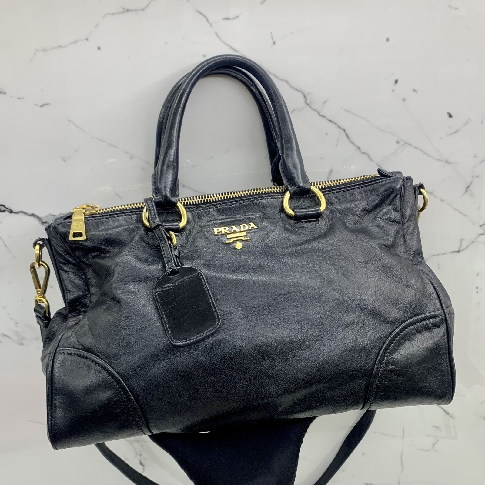 PRADA BN2324 BLACK VITELLO 2WAY SHOULDER BAG 247035197 WE