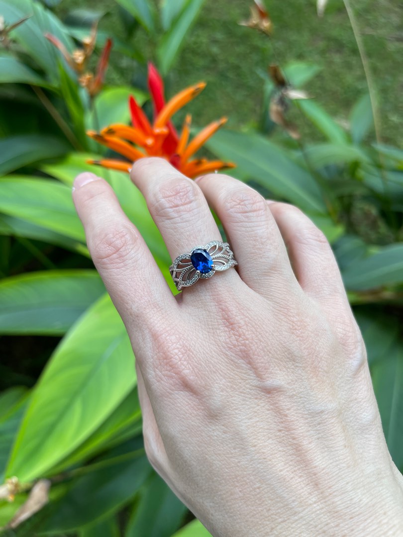 R0194 Dark Blue moissanite ring Women s Fashion Jewelry Organisers Rings on Carousell