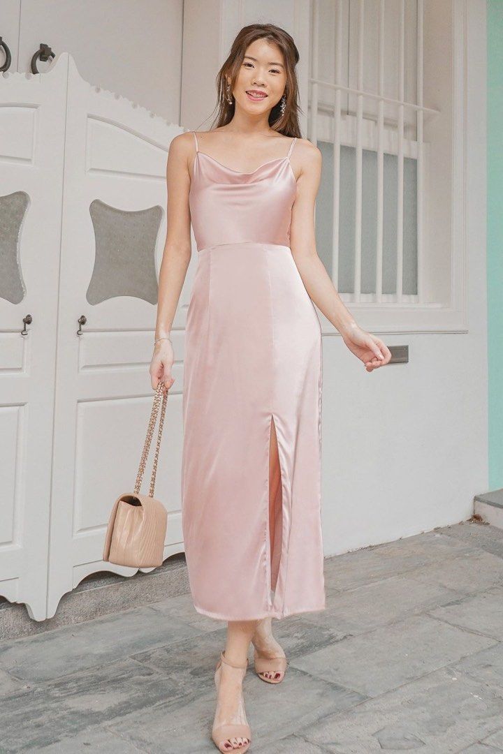 TSS Prestige Cowl Neck midi dress in rose gold, Women's Fashion, Dresses &  Sets, Dresses on Carousell