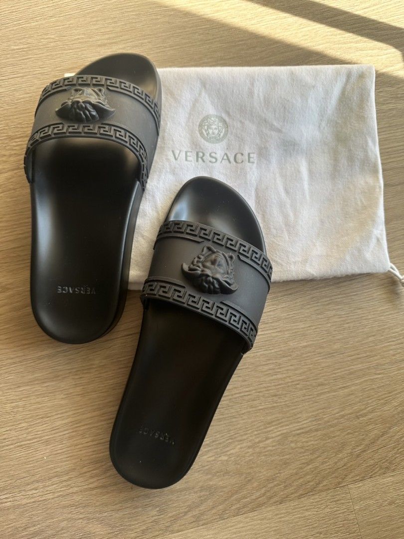 Versace slides all black on sale