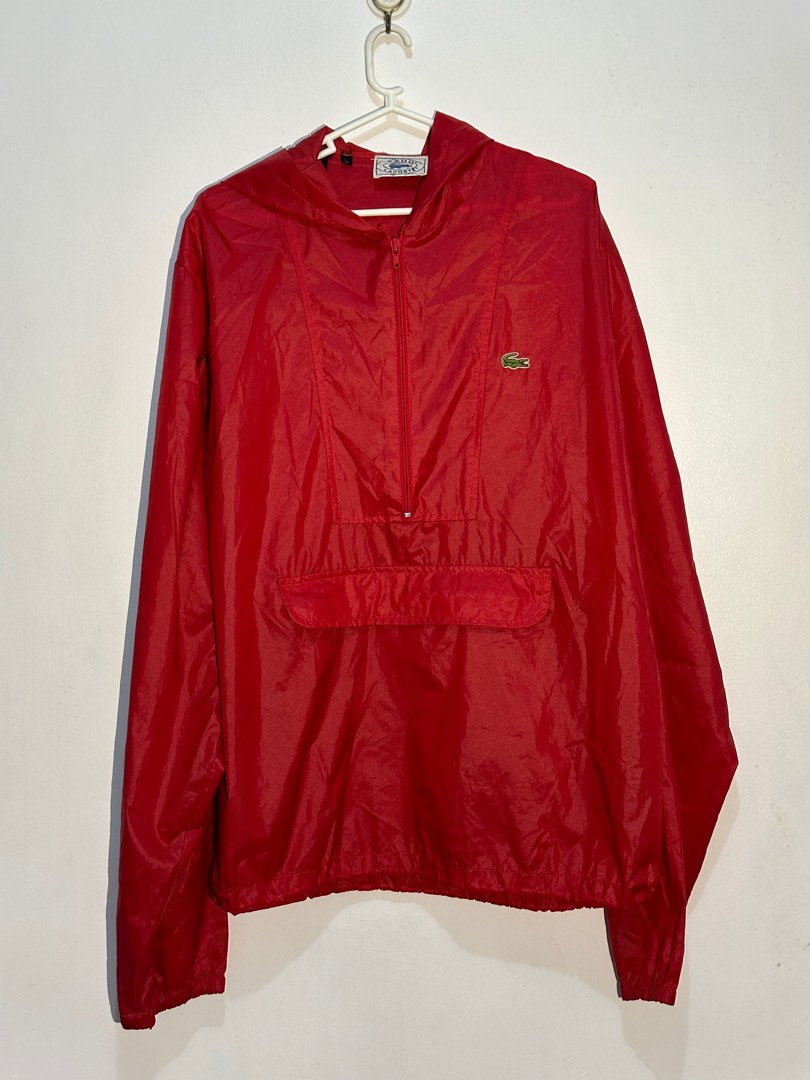 Vintage Red Lacoste Izod Half Zip Pullover Cagoule Windbreaker Jacket Men s Fashion Coats Jackets and Outerwear on Carousell