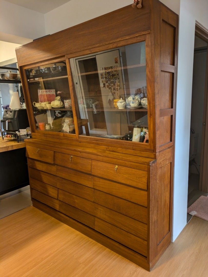Vintage Teak Cabinet with slanted display, Furniture & Home Living ...