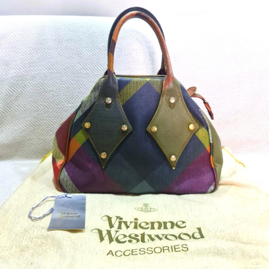 💯Vivienne Westwood Dual Tartan Face Mini Boston Bag, Women's