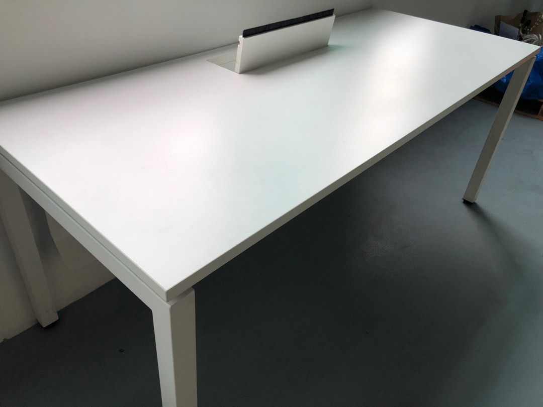Working table (Category: Tables & Sets) located in Singapore. Submitted by dadaa16 (Listing ID 1316895793, Image 1). Description: Have 2 pcs of it, still in good condition There’s the cable box where you can place your plugs in to keep table neat! Compressed wood top with steel legs Self collect at our warehouse in Tuas or obtain a non obligatory quote from us!.