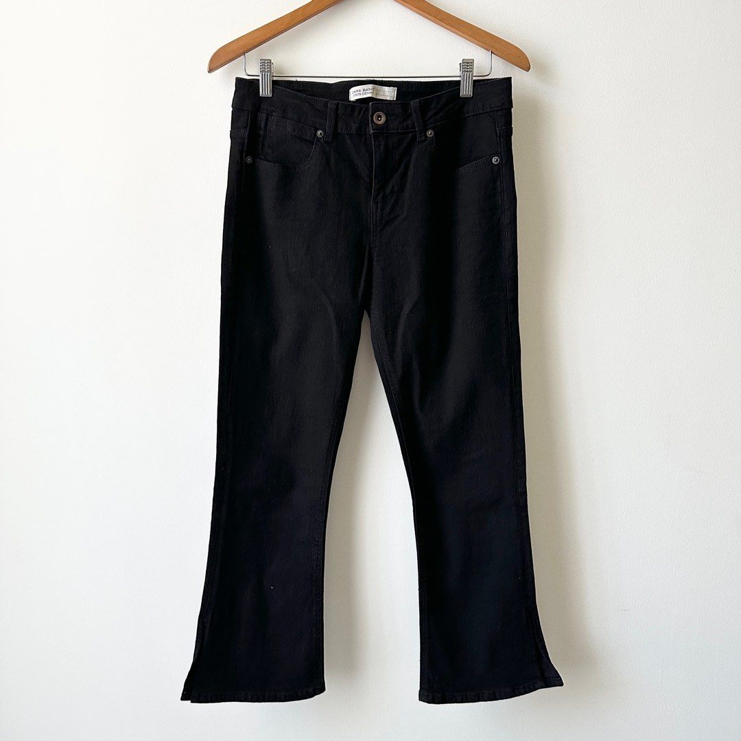 Zara Basic Z1975 Denim Black Slit Jeans