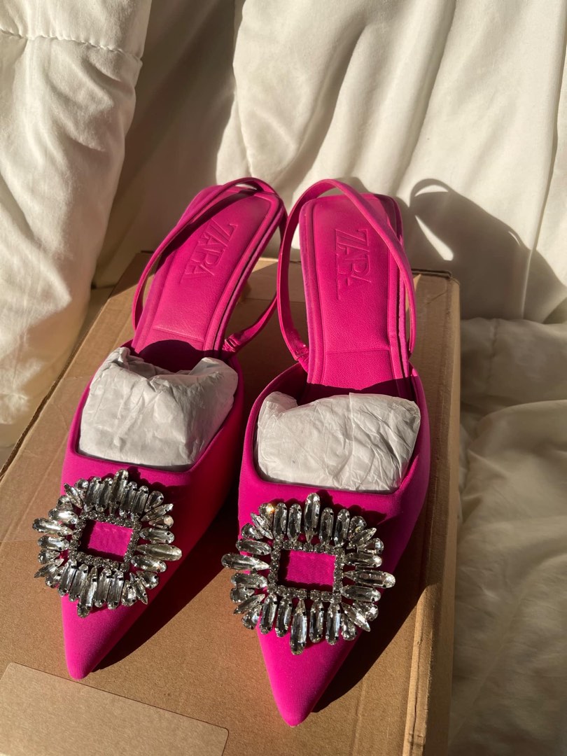 Zara Fuschia Slingback Kitten Heels Size Women s Fashion Footwear Heels on Carousell