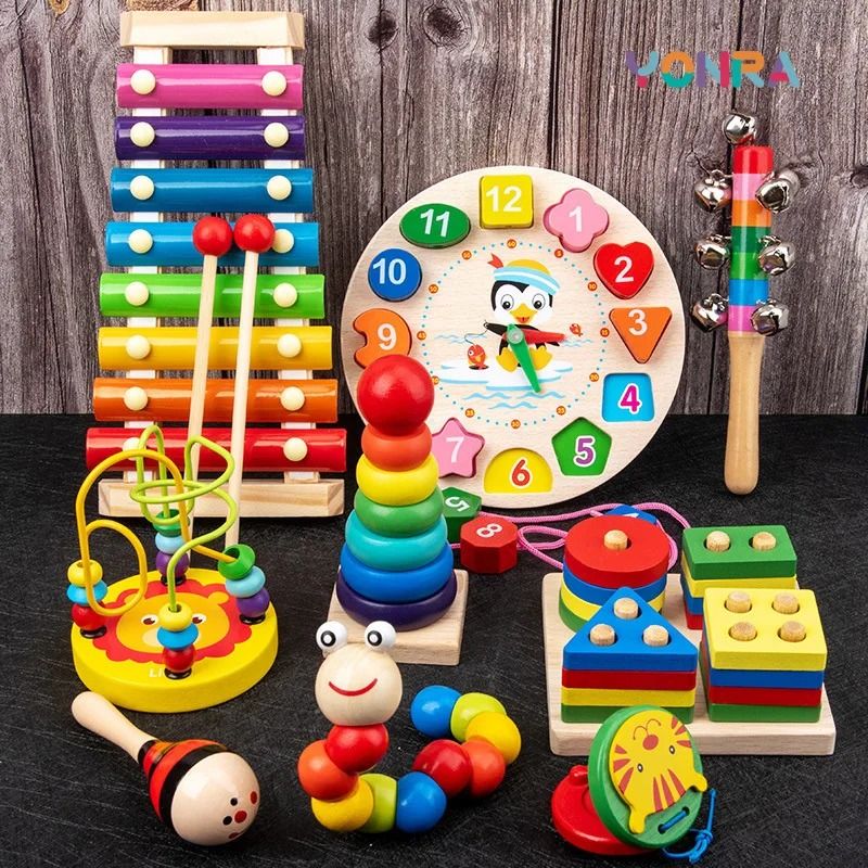 9 in 1 Wooden Montessori Toys Rattle Bell Drum Column Set Musical Instruments Sensory Early Baby Toy Toddler Education Carousell