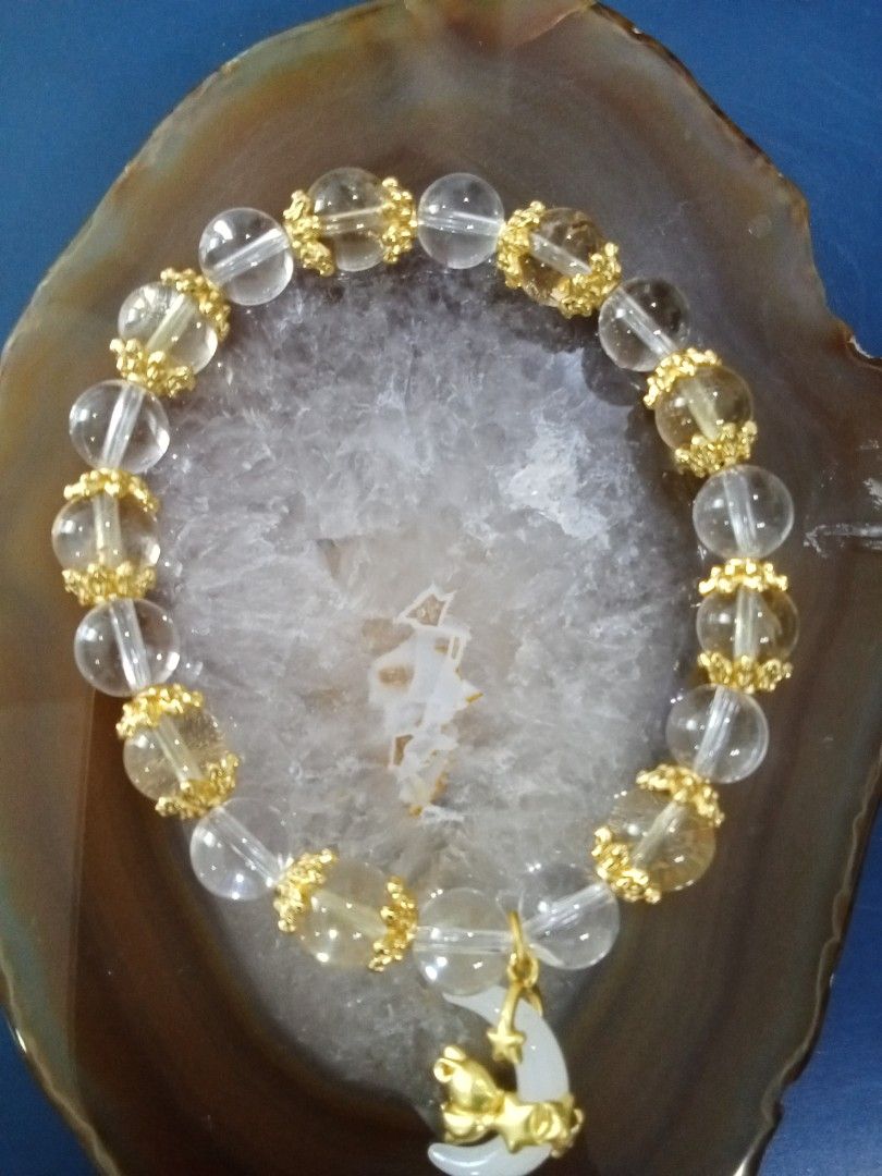Super Special Citrine clear quartz bracelet with rabbit on moon charm Women s Fashion Jewelry Organisers Bracelets on Carousell