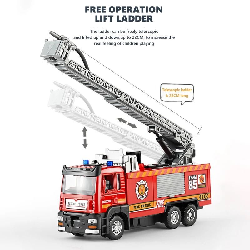 Fire Truck Model, Alloy Pull Back Transport Car for Boys and Girls main image 0