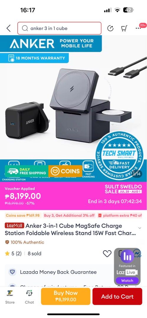 Anker 3-in-1 Cube (Category: Chargers) located in Makati City. Submitted by syshin.eo (Listing ID 1317078486, Image 1). Description: Original Minimal signs of use RFS: new charger Price slightly nego Cube only Loc: Mandaluyong.