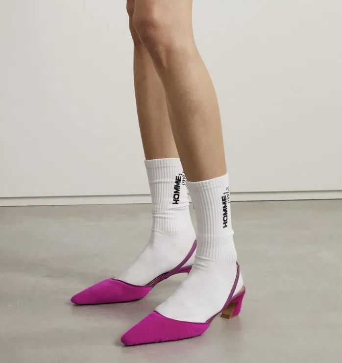 Authentic Acne studios pony hair leather slingback shoes