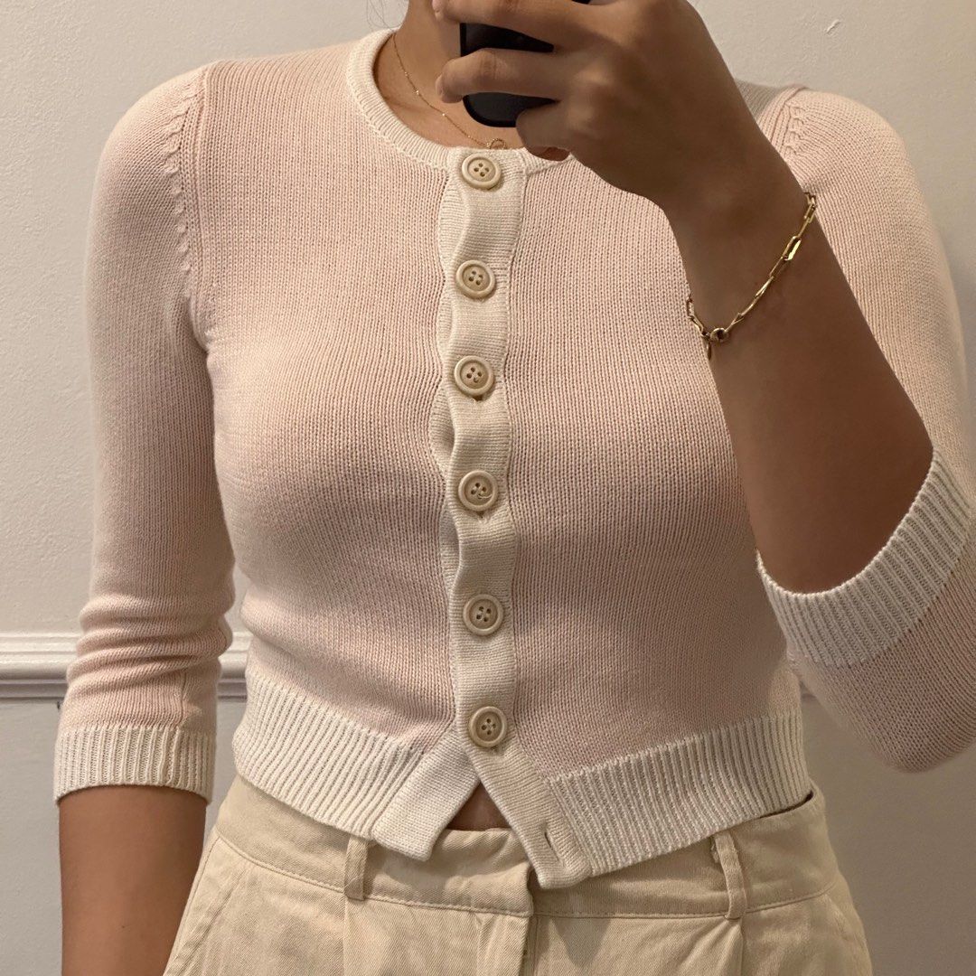 Baby pink cardigan (Category: Coats, Jackets and Outerwear) located in Tarlac. Submitted by shopsushibaby (Listing ID 1317174515, Image 2). Description: Has one missing button Best fits XS-S For reference, height is 5’4” and waistline is 27”. Avail 3 or more items for a discount! Accepted payment methods are Metrobank and GCash..