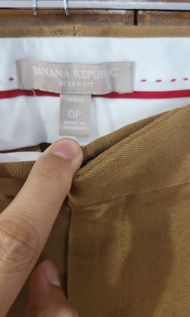 Banana Republic Trouser (Category: Other Bottoms) located in Marikina City. Submitted by MSS_32 (Listing ID 1317023673, Image 2). Description: *Banana Republic Sloan Fit bought in US *Size 0P on tag / Viscose, Cotton, Spandex fabric *Waist 26"/ Hips 34"/ Length 33" * Color: Butternut Wood *MOP: Gcash/BPI *SF c/o buyer.