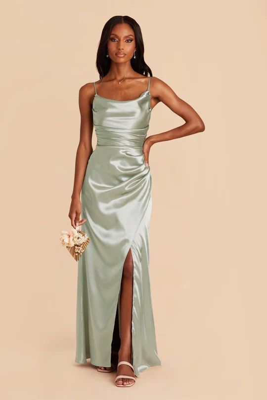 Birdy Grey Bridesmaid sage green satin dress Women s Fashion Dresses Sets Evening dresses gowns on Carousell