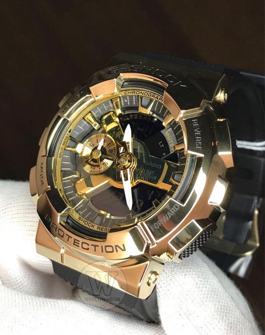 Casio G Shock GM 110G 1A9 Gold Plated Metal Forged Cover Black Resin Band Analog Digital Unisex Sports Fashion Watch GM 110 GM110 GM 110G 1A9DR Men s Fashion Watches Accessories Watches on Carousell