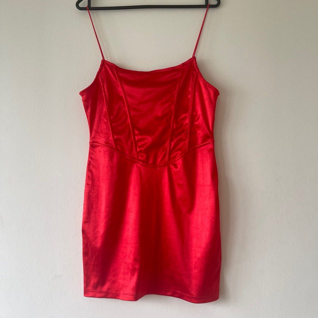 H&M Dress Red Corset Satin Bodycon, Women's Fashion, Dresses & Sets, Dresses  on Carousell