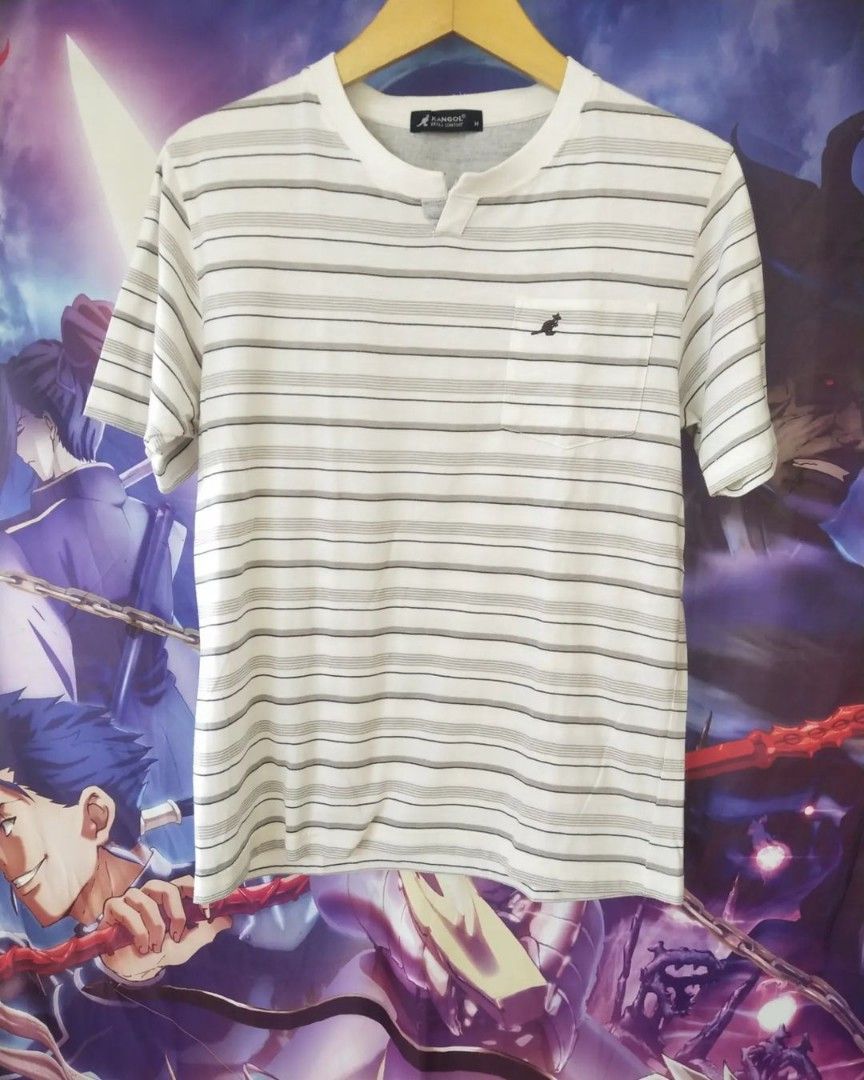 Kangol Streetwear Kangol Striped Pocket White Tees Kaos Tshirt