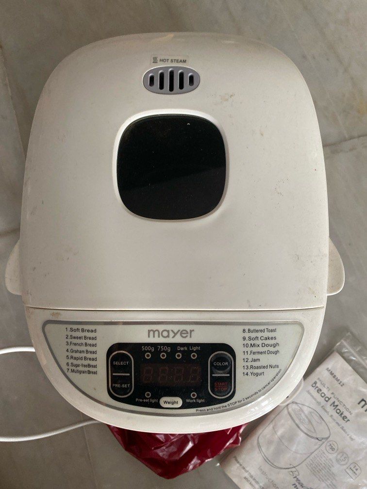 Mayer Bread Maker (Category: Breadmakers) located in Singapore. Submitted by lokizak122456 (Listing ID 1317009902, Image 3). Description: Bread maker Not used much and still works. Some minor stains on the exterior. Comes with the manual. Selling as have no need for it..