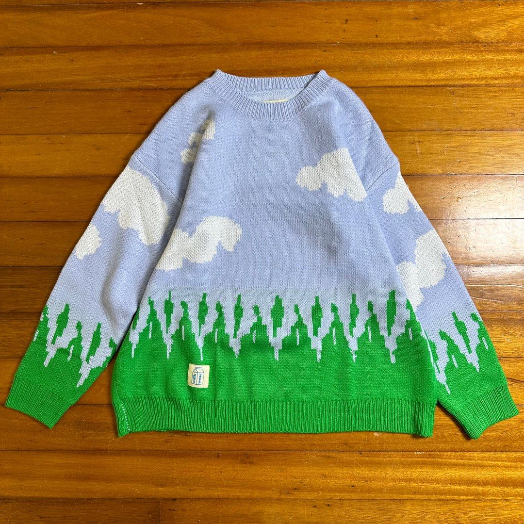 Milkwear Knit Cloud Printed Sweater (Category: Hoodies) located in Quezon City. Submitted by leaneder23 (Listing ID 1317095352, Image 3). Description: Milkwear Knit Cloud Print Sweater Like New Used Once only Length: 26 inches Width: 22.5 inches Bought it last year tapos once ko lang nagamit RFS: Decluttering.