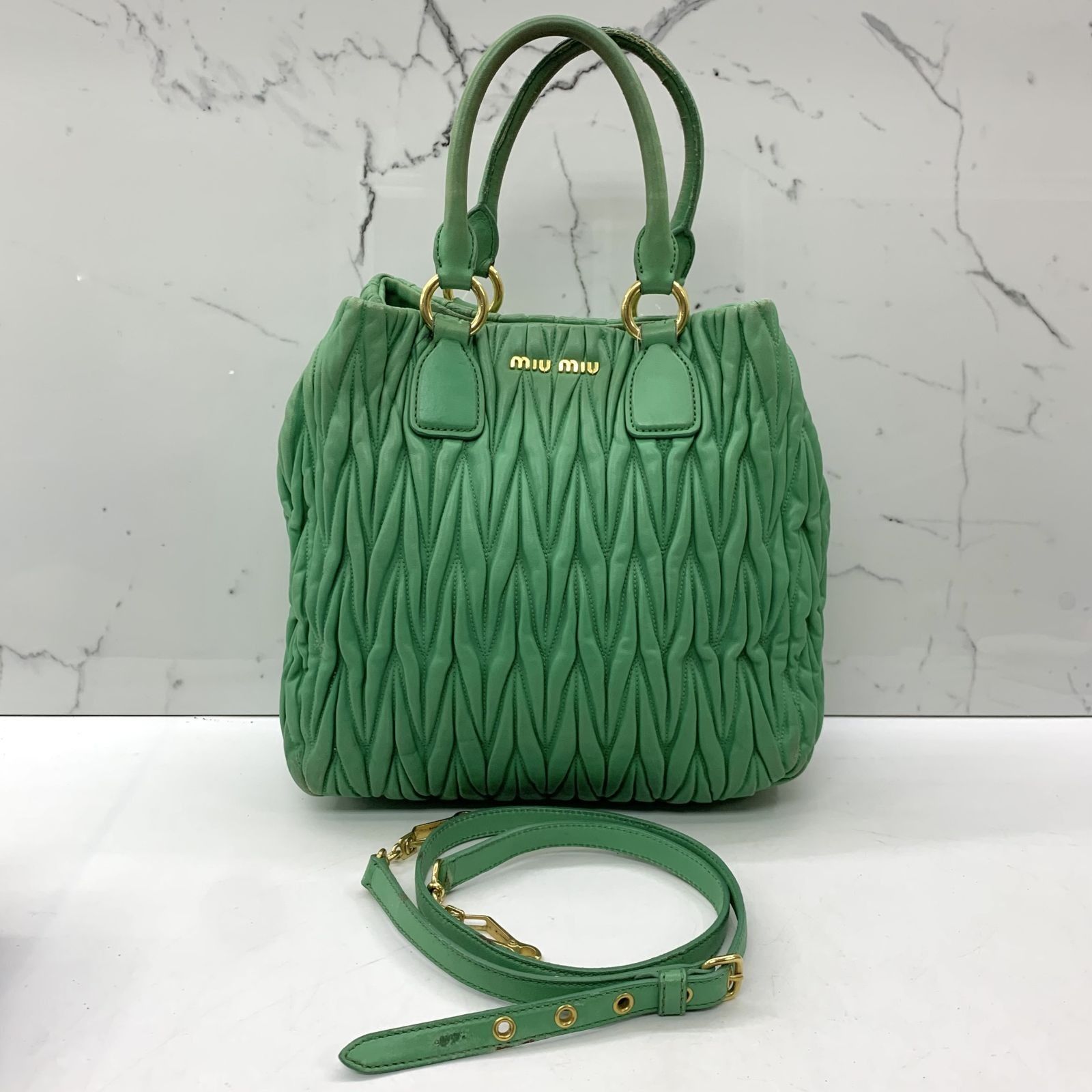 MIU MIU GREEN GATHER 2WAY SHOULDER BAG 247036296 HM, Luxury, Bags