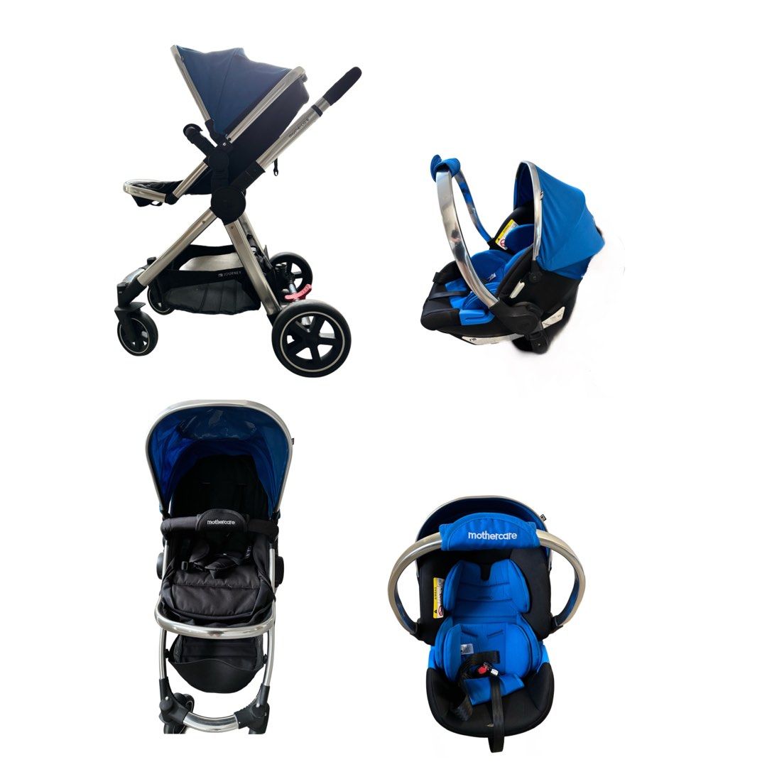 Mothercare Blue Stroller with Car Seat Excellent Condition Suitable for Infant to 3 Years Old