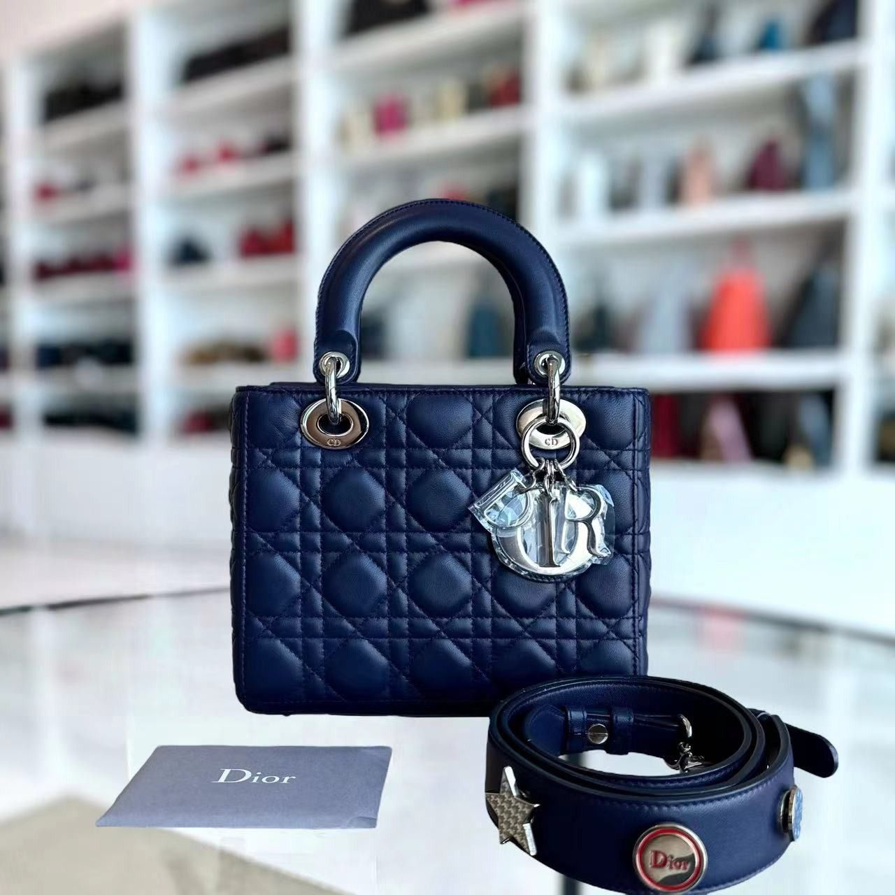 Ready Stock Dior Lady Small Cannage Lambskin Dark Blue Silver ABC MyABC Hardware