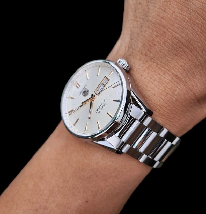 Tag Heuer Carrera Calibre 5 Day Date White Dial Rose Gold Indeces 41mm Men s Fashion Watches Accessories Watches on Carousell
