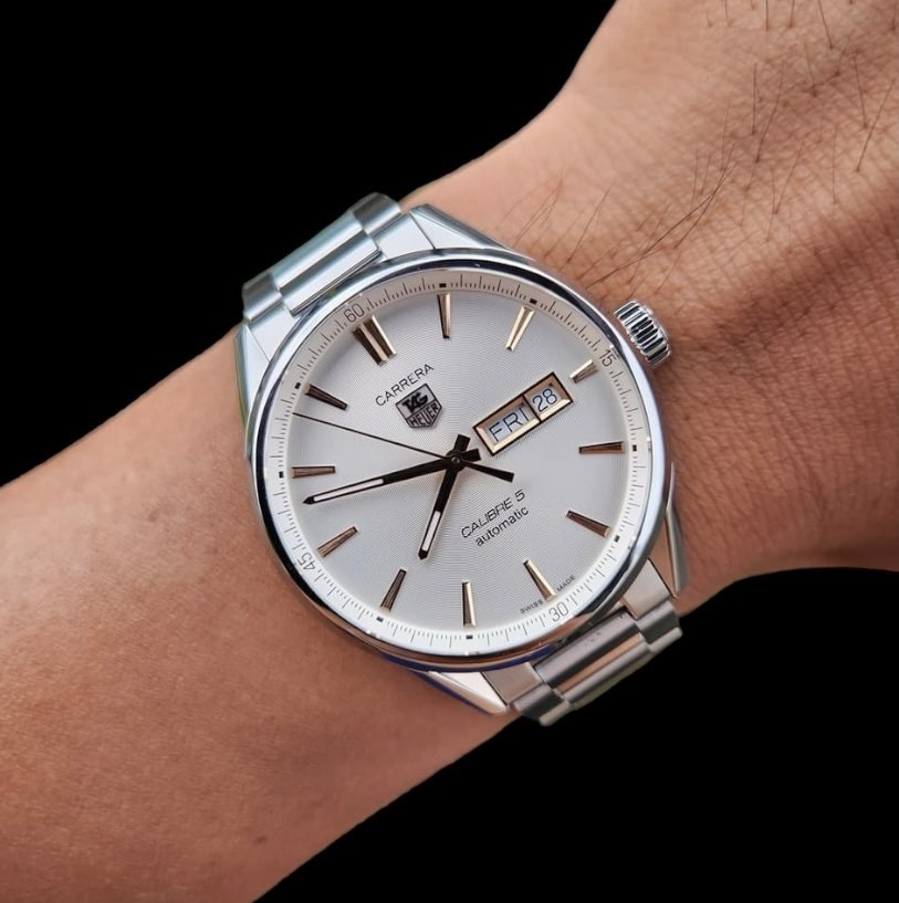 Tag Heuer Carrera Calibre 5 Day Date White Dial Rose Gold Indeces 41mm Men s Fashion Watches Accessories Watches on Carousell
