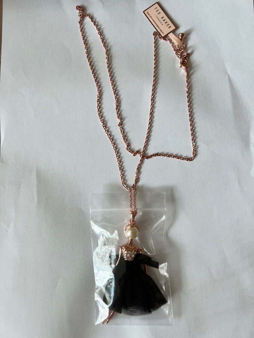 Ted Baker New Rose Gold Long Necklace Pave Ballerina Pendant 長頸